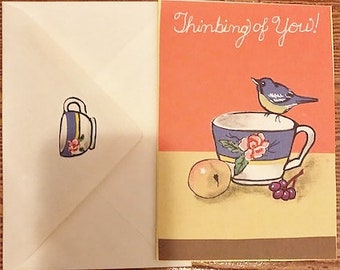 Teacup Bird Thinking of You Card by Cherie