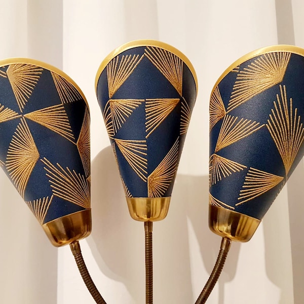 3 nieuwe hoogwaardige lampenkappen voor originele jaren '50 zaklampen met modern geometrisch grafisch patroon in donkerblauw