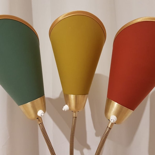 3 neue hochwertige Tütenschirmchen für original 50er Jahre Tütenlampen oil washed (feucht abwaschbar) in Khaki/Curry/Rost