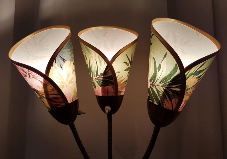 3 neue hochwertige Lampenschirme für original 50er Jahre Tütenlampe mit Hibiskus Blüten Bild 8