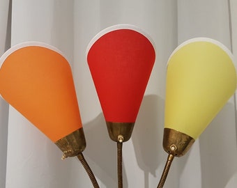 3 neue hochwertige Tütenschirmchen für original 50er Jahre Tütenlampen in Orange/Rot/Gelb