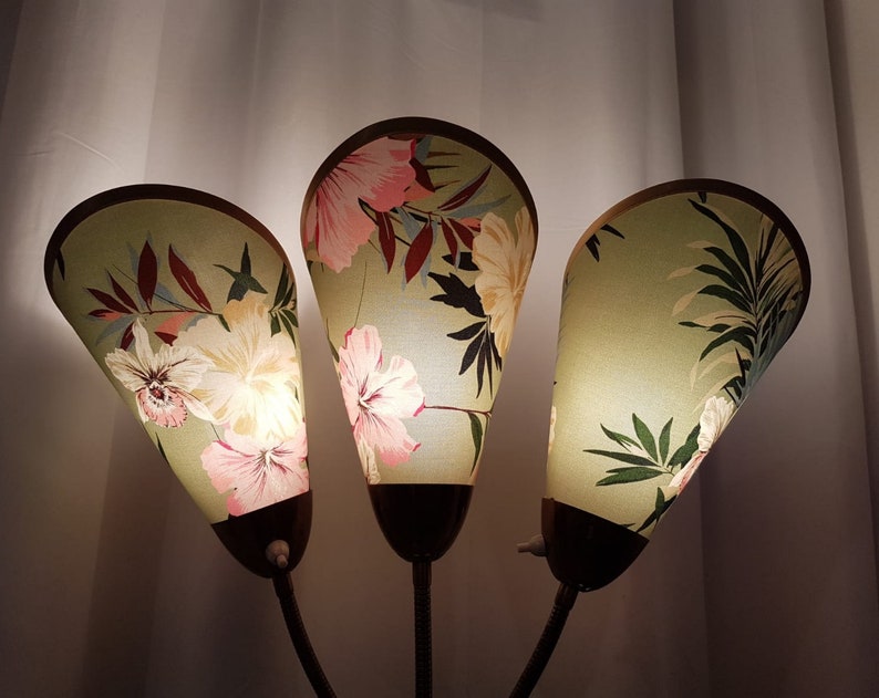 3 neue hochwertige Lampenschirme für original 50er Jahre Tütenlampe mit Hibiskus Blüten Bild 7