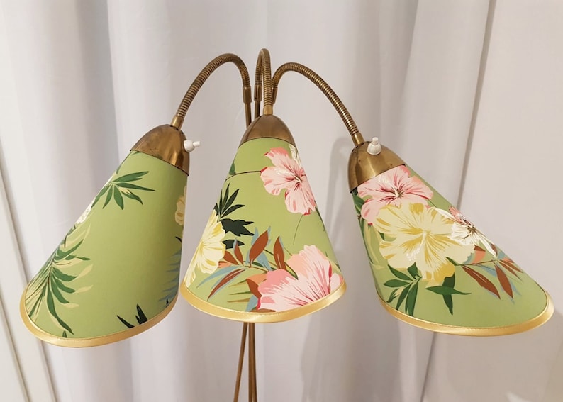 3 neue hochwertige Lampenschirme für original 50er Jahre Tütenlampe mit Hibiskus Blüten Bild 3
