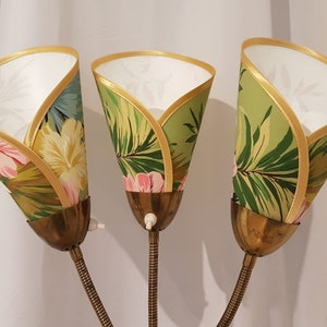 3 neue hochwertige Lampenschirme für original 50er Jahre Tütenlampe mit Hibiskus Blüten Bild 2