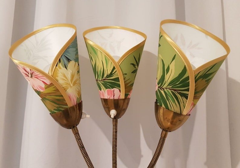 3 neue hochwertige Lampenschirme für original 50er Jahre Tütenlampe mit Hibiskus Blüten Bild 2