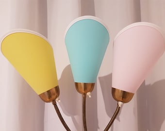 3 neue hochwertige Tütenschirmchen für original 50er Jahre Tütenlampen in Gelb/Babyblau/Hellrosa