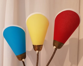 3 neue hochwertige Tütenschirmchen für original 50er Jahre Tütenlampe in Blau/Gelb/Bordeaux