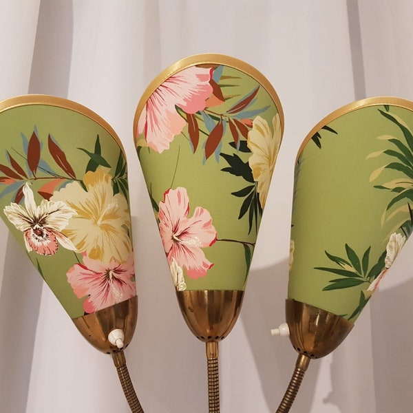 3 neue hochwertige Lampenschirme für original 50er Jahre Tütenlampe mit Hibiskus Blüten