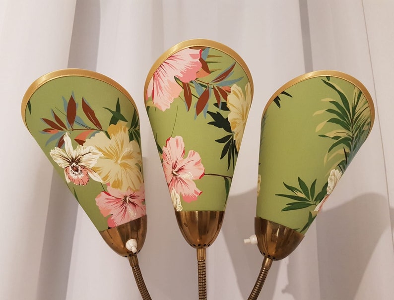 3 neue hochwertige Lampenschirme für original 50er Jahre Tütenlampe mit Hibiskus Blüten Bild 1