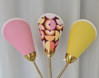 3 neue hochwertige Lampenschirme für original 50er Jahre Tütenlampen mit retro Design 70er/rosa/gelb
