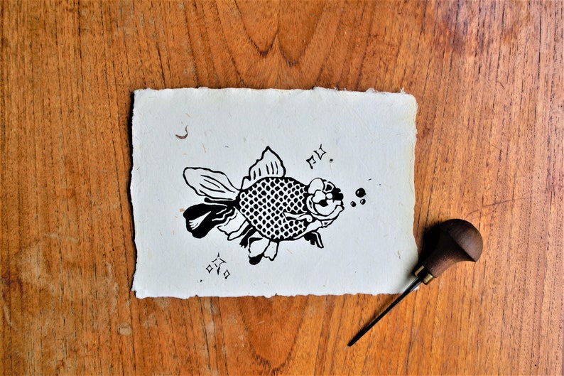 Fantail Goldfish Lino Print Special Edition image 4