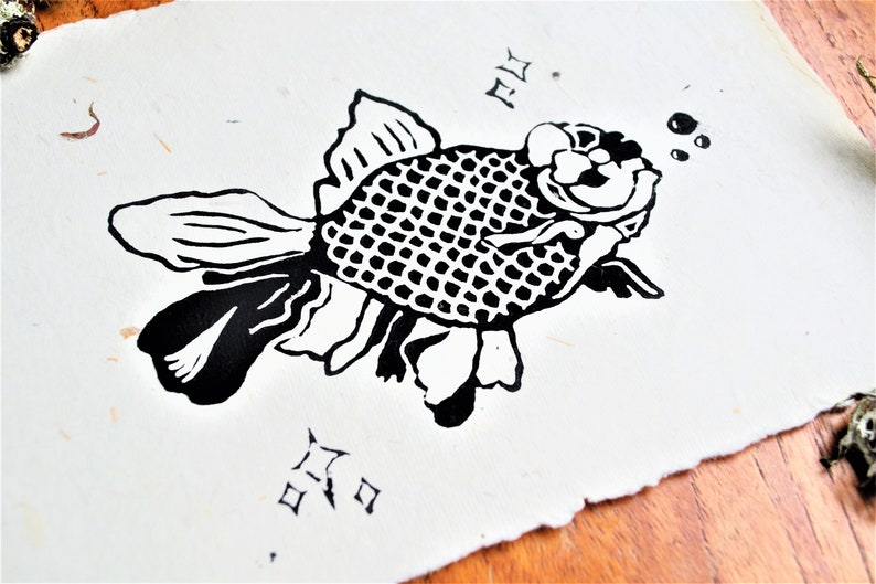 Fantail Goldfish Lino Print Special Edition image 1