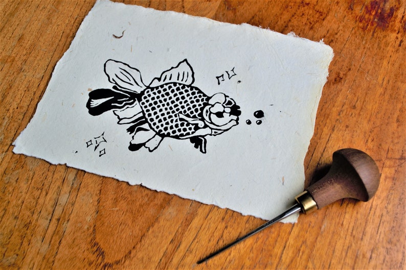 Fantail Goldfish Lino Print Special Edition image 5