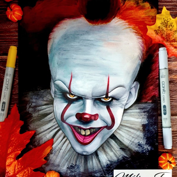 Inktober 2020 : Grippe-Sou - Ça - Pennywise - It - Inktober - Original drawing - illustration - drawing - 210x297mm