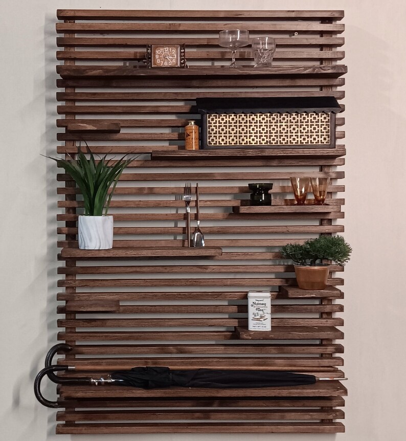 Modular Wood Slat Wall Shelf Unit 34x46 Incl. 9 Etsy