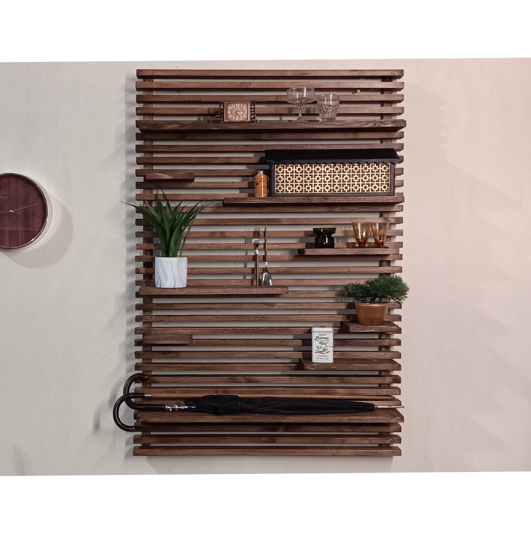 Modular Wood Slat Wall Shelf Unit 34x46 Incl. 9 Etsy