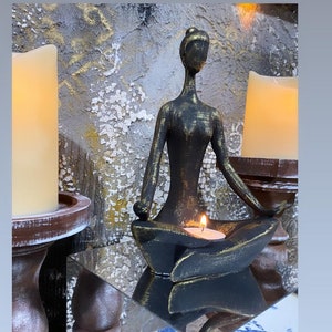 Hand-Colored Yoga Statue: Black & Gold Yoga Pose Candleholder image 7