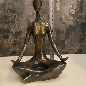 Hand-Colored Yoga Statue: Black & Gold Yoga Pose Candleholder image 3