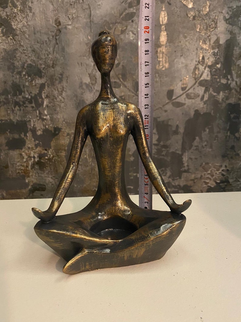 Hand-Colored Yoga Statue: Black & Gold Yoga Pose Candleholder image 3