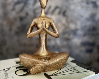 Rose gold yoga statue candleholder Namaste pose