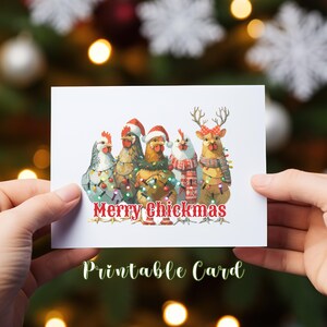 Merry Chickmas Chicken Christmas Card, Country Christmas Card, Chicken Lover, Rustic, Printable Card, 4x6 Greeting Card, Digital Download