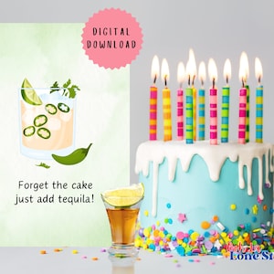Carte d'anniversaire tequila, carte d'anniversaire imprimable, carte d'anniversaire amateur de tequila, carte 4 x 6, téléchargement numérique, carte numérique imprimable