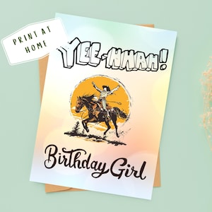 Cowgirl Birthday Card: YeeHhah Western Theme (Digital Download)