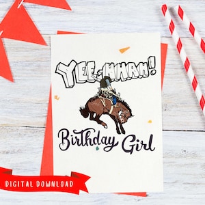Yee-Hhah! Birthday Girl Printable Card | Western Birthday Card | Digital Cowboy Greeting | Rodeo Theme | Cowgirl Birthday | Instant Download