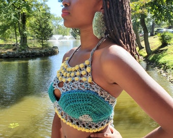 Festival Halter Top,Multi-Color Bralette, Crop top