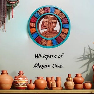 Aztec Carved Wall Art, Mayan Calendar - Traditional Wood Decor 8"