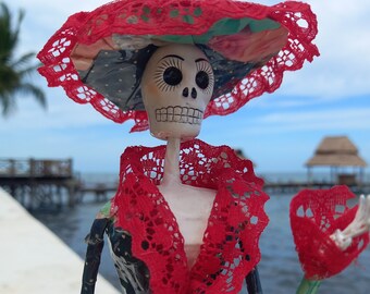 Santa Muerte Statue, La Catrina Mexicana, Skeleton Figurine 11"