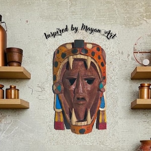 Hand-Carved Mexican Jaguar Mask – Authentic Mayan Wall Art, Unique Aztec Decor for Living Room or Office 12-In