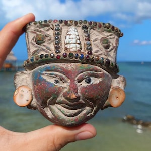 Mayan Ceramic Mask - Unique Folk Art for Home and Garden Decor