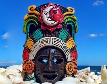 Decorative Mask - Clay Wall Folk Artwork, Mayan Eclipse 5-Inch