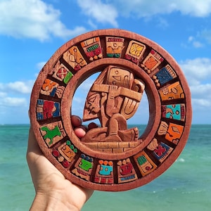 Calendario maya - Panel tallado mexicano - Auténtica artesanía mexicana de 8 pulgadas