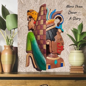 Jaguar krijger muurkunst – Azteeks Maya gesneden paneel voor boho-decor of heilige ruimte cadeau 16-inch