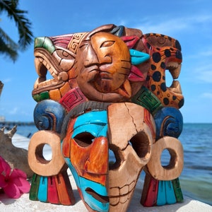 Mayan Wall Decor Carved Mask Ancient Artifact 8-inch image 6