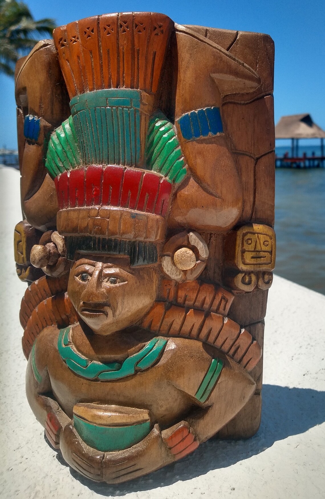 Mexican Wooden Totem Carved Mayan Fertility God Descending Etsy