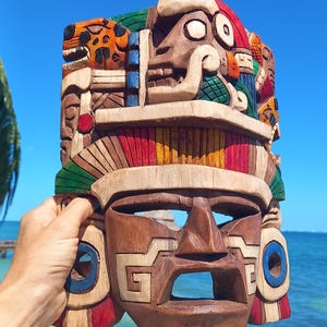 Aztec Face Mask – Decorative Wooden Wall Sculpture for Mexican Decor 12-Inch