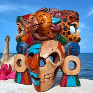 Mayan Wall Decor Carved Mask Ancient Artifact 8-inch image 3