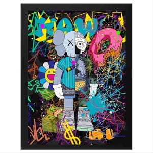Decoración Hypebeast, póster digital KAWS: arte mural colorido y pop para sala u oficina. Descarga instantánea en formato JPG (tamaño A1-A4).