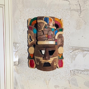 Mayan Mask 'Time Keeper' – 9-Inch Wood Carving Wall Art, Perfect for Adding Historical Charm to Your Home