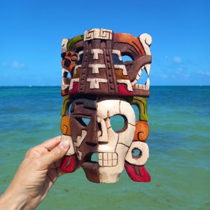 Mayan Wall Mask – Traditional Carved Wood Art, Home Decor Accent or Gift Idea 9-Inch