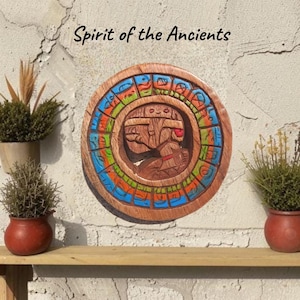 Mayan Calendar Decor for Office or Fall Entryway – Colorful Aztec Wall Art Gift – Handcrafted Mexican Panel 5.8-inch