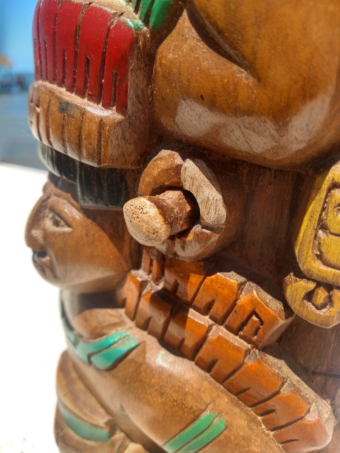 Mexican Wooden Totem Carved Mayan Fertility God Descending Etsy