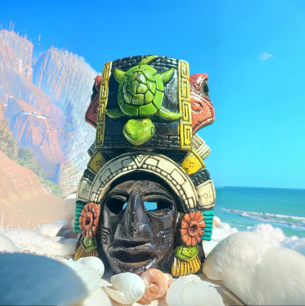 Mayan Mask "Lucky Turtle" Clay Wall Art 5-Inch