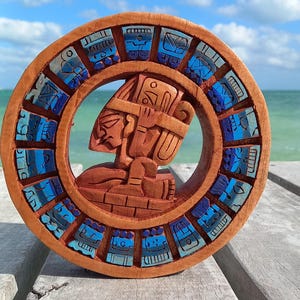 Carved Wood Wall Art – Mayan Calendar – Aztec Panel – Mexican Wall Decor 8-Inch