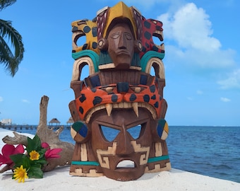 Aztec Wall Decor: Ritual Mask "Jaguar & Eagle" Artesania Mexicana 12"