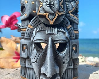 Mayan Mask, Clay Wall Sculpture for Vestibule Decor 5.5-inch