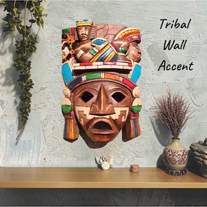Chac Mool Porch Mask – 12-Inch Carved Wood Wall Art for Spiritual Outdoor Decor